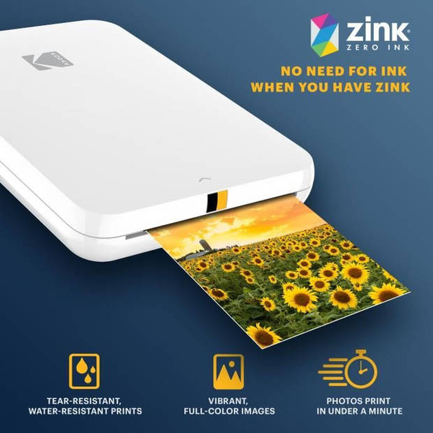 Instant mobiele fotoprinter - KODAK - Step Printer Slim - 5,1 x 7,6 cm foto's zinkpapier - iOS en Android