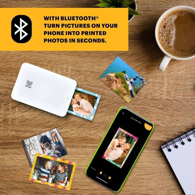 Instant mobiele fotoprinter - KODAK - Step Printer Slim - 5,1 x 7,6 cm foto's zinkpapier - iOS en Android