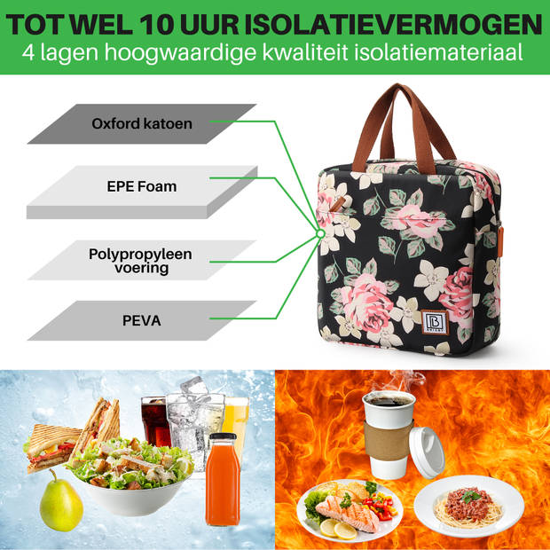 Brisby 4 Laags Geïsoleerde Koeltas - Lunchtas 7 liter - Bloemetjes