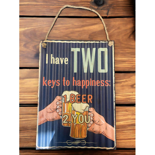 Metalen Wandbord - Two keys to happiness - 28 x 40 cm