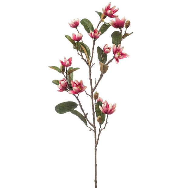 Emerald Kunstbloem Magnolia Pearl tak - 2x - 87 cm - fuchsia - Kunst zijdebloemen - Kunstbloemen