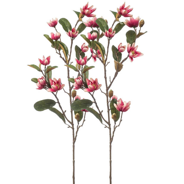 Emerald Kunstbloem Magnolia Pearl tak - 87 cm - fuchsia - Kunst zijdebloemen - Kunstbloemen