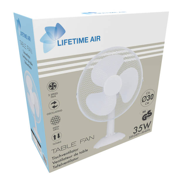 Lifetime Air Tafelventilator 35W - Ventilator voor Tafel en Bureau - Wit