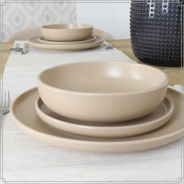 OTIX Pastaborden - Bordenset - 6 Persoons - Diepe Borden - Soepborden - 19cm - Beige - Keramiek - ORCHID