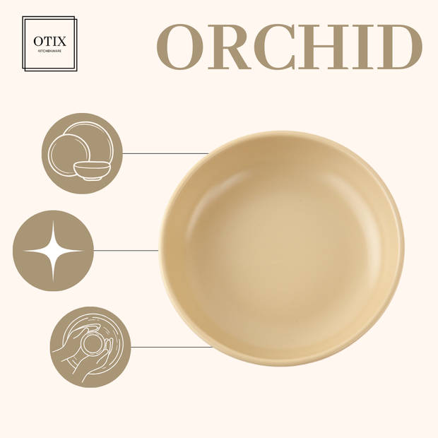 OTIX Pastaborden - Bordenset - 6 Persoons - Diepe Borden - Soepborden - 19cm - Beige - Keramiek - ORCHID