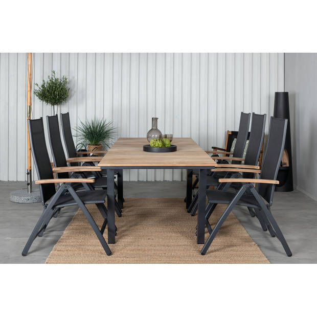 Mexico tuinmeubelset tafel 90x160/240cm en 6 stoel Panama zwart, naturel.