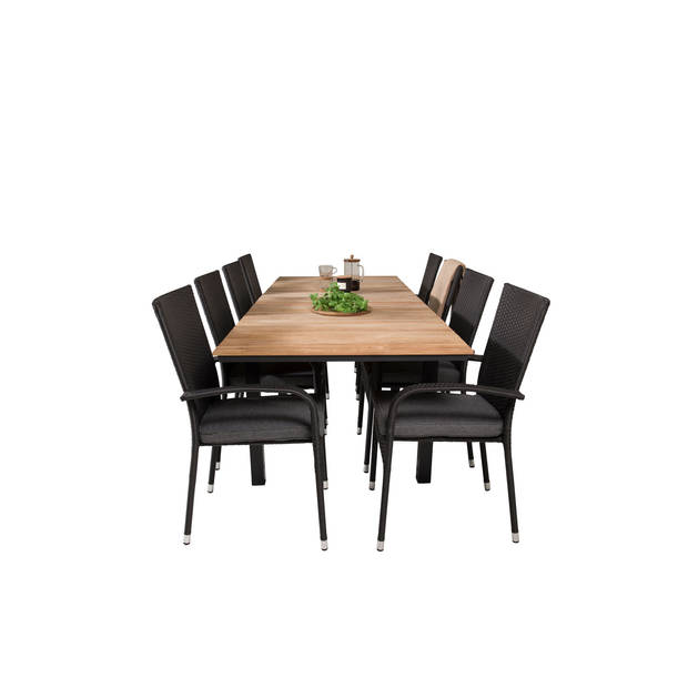 Mexico tuinmeubelset tafel 90x160/240cm en 8 stoel Anna zwart, naturel.