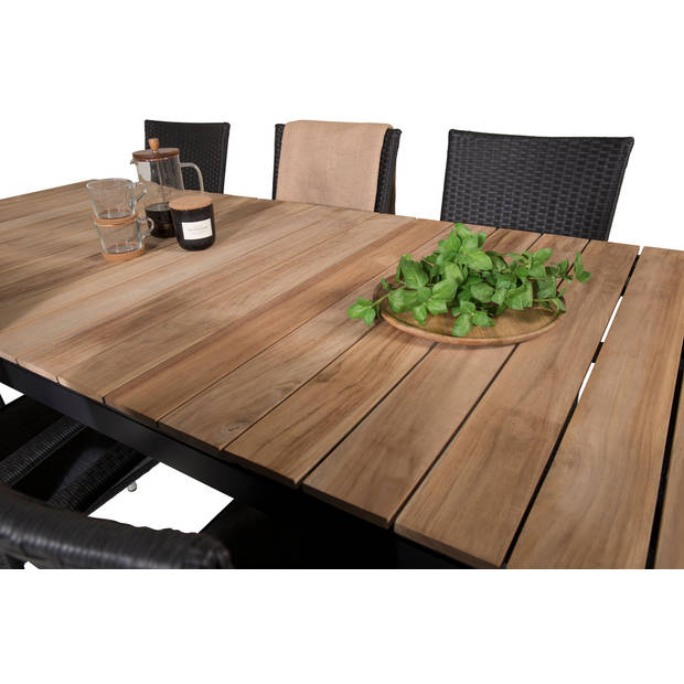 Mexico tuinmeubelset tafel 90x160/240cm en 8 stoel Anna zwart, naturel.