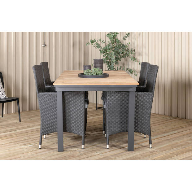 Mexico tuinmeubelset tafel 90x160/240cm en 4 stoel Malin zwart, naturel.