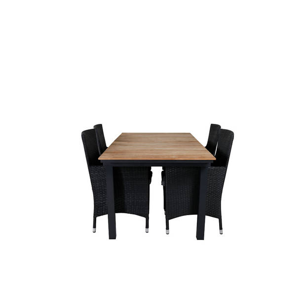 Mexico tuinmeubelset tafel 90x160/240cm en 4 stoel Malin zwart, naturel.