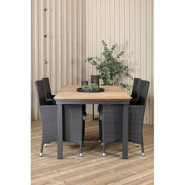 Mexico tuinmeubelset tafel 90x160/240cm en 4 stoel Malin zwart, naturel.