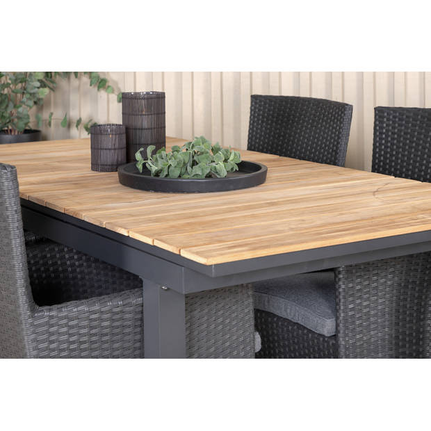 Mexico tuinmeubelset tafel 90x160/240cm en 4 stoel Malin zwart, naturel.