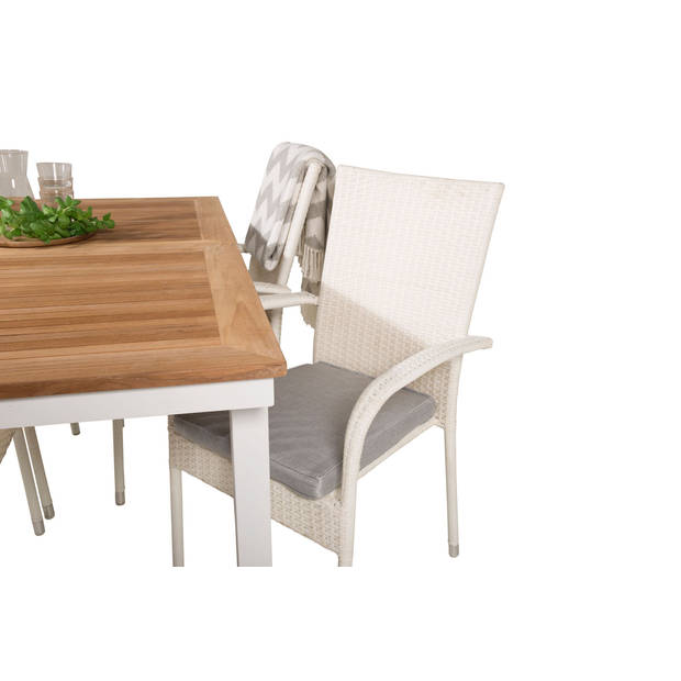 Panama tuinmeubelset tafel 90x160/240cm en 4 stoel Anna wit, naturel.