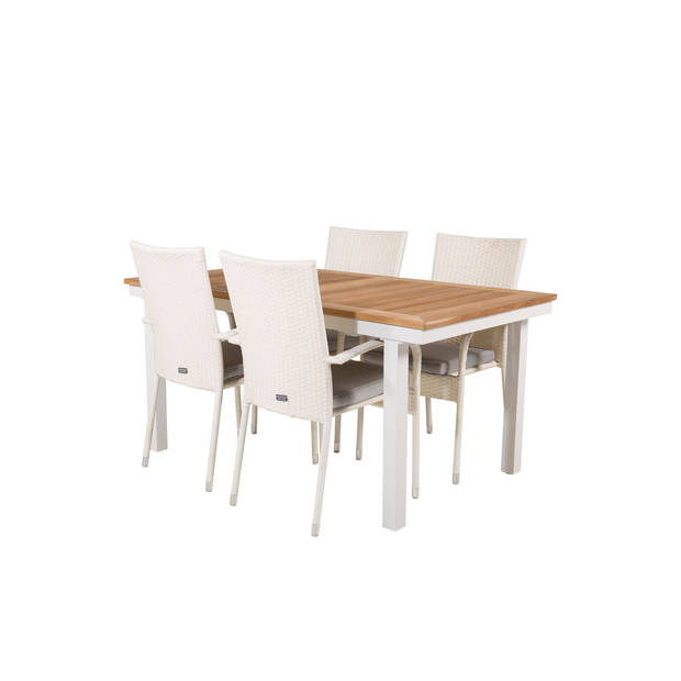 Panama tuinmeubelset tafel 90x160/240cm en 4 stoel Anna wit, naturel.