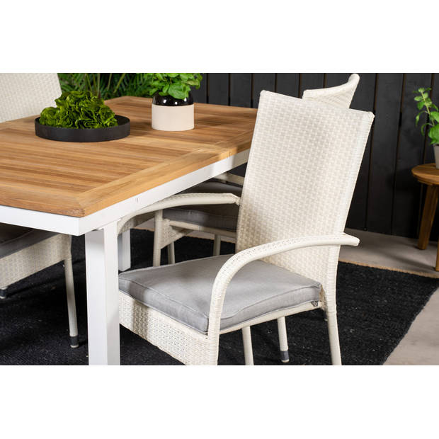 Panama tuinmeubelset tafel 90x160/240cm en 4 stoel Anna wit, naturel.