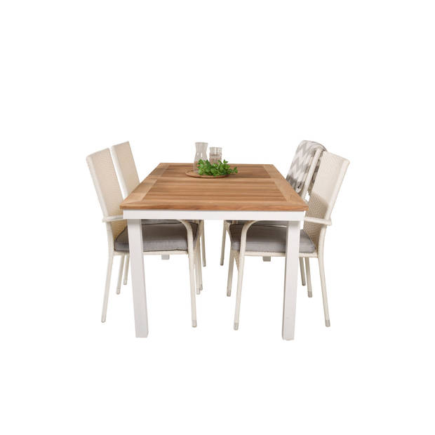 Panama tuinmeubelset tafel 90x160/240cm en 4 stoel Anna wit, naturel.