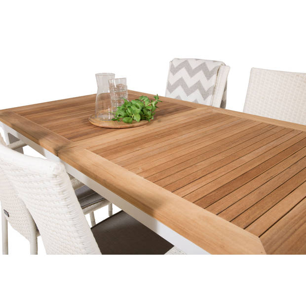 Panama tuinmeubelset tafel 90x160/240cm en 4 stoel Anna wit, naturel.