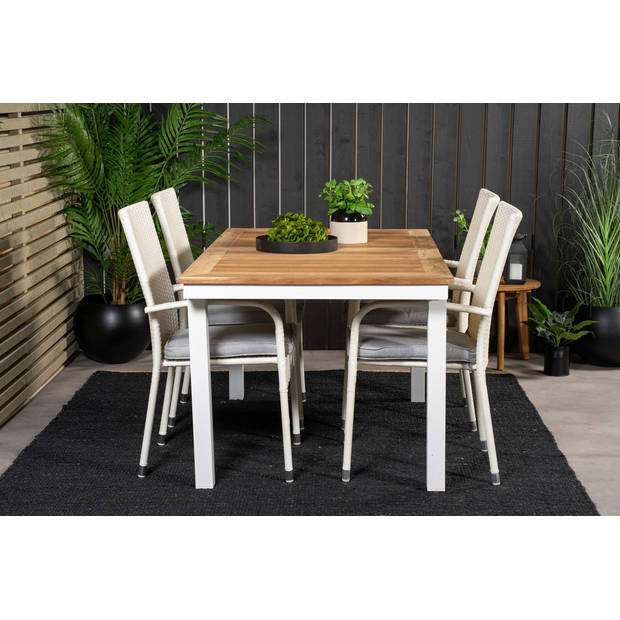 Panama tuinmeubelset tafel 90x160/240cm en 4 stoel Anna wit, naturel.