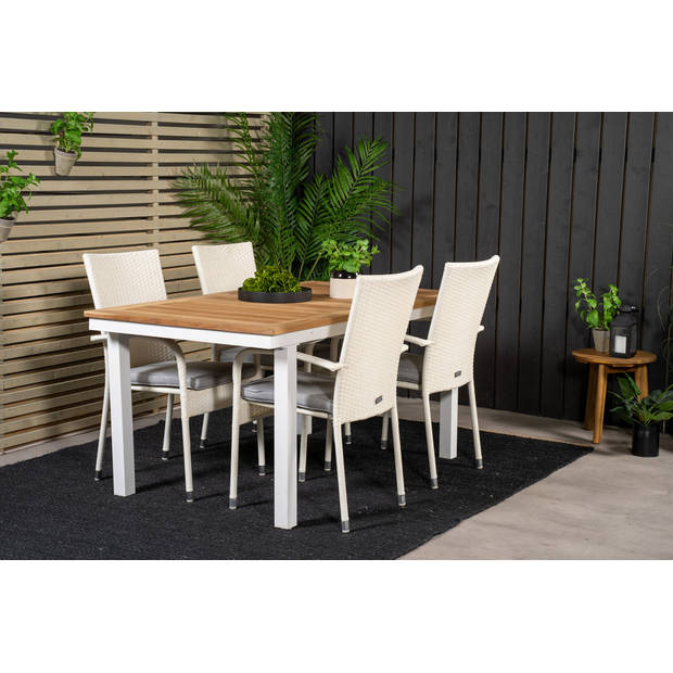 Panama tuinmeubelset tafel 90x160/240cm en 4 stoel Anna wit, naturel.