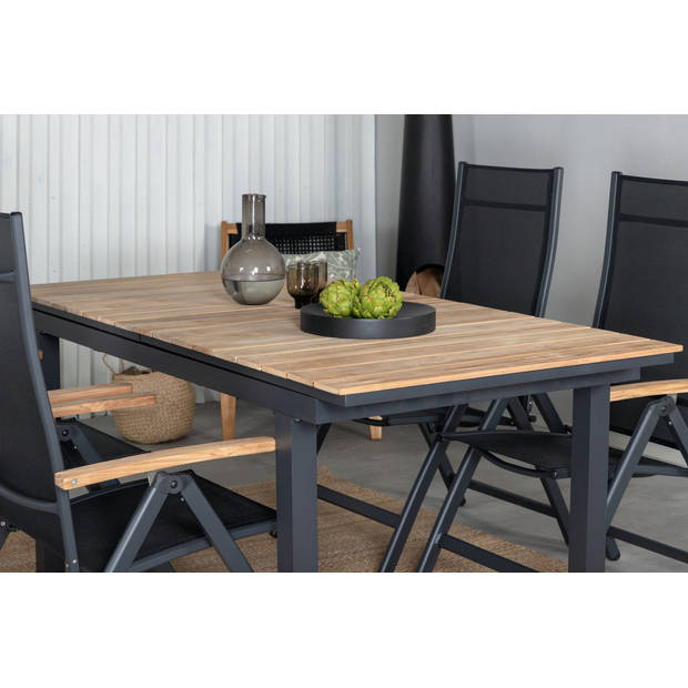 Mexico tuinmeubelset tafel 90x160/240cm en 4 stoel L5pos Panama zwart, naturel.