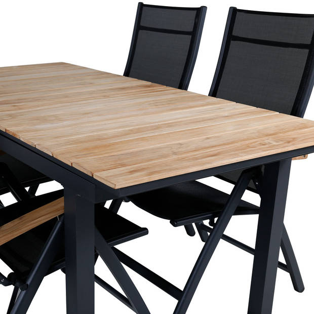 Mexico tuinmeubelset tafel 90x160/240cm en 4 stoel L5pos Panama zwart, naturel.