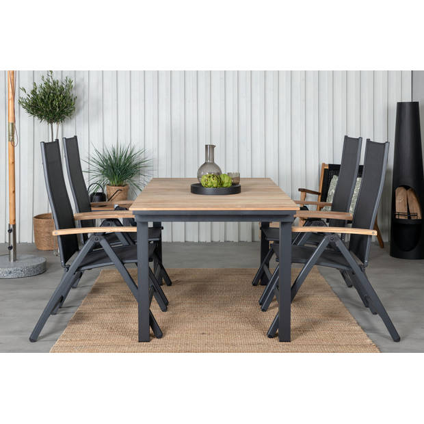 Mexico tuinmeubelset tafel 90x160/240cm en 4 stoel L5pos Panama zwart, naturel.