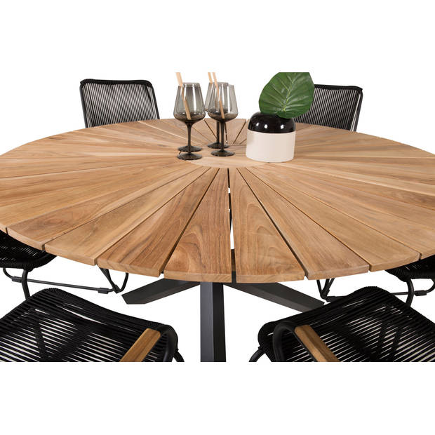 Mexico tuinmeubelset tafel Ø140cm en 6 stoel Bois zwart, naturel.