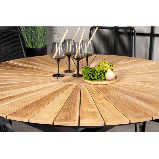 Mexico tuinmeubelset tafel Ø140cm en 6 stoel Bois zwart, naturel.