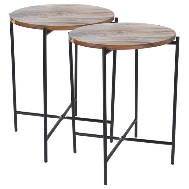 MISOU Bijzettafel - Salontafel - Set van 2 - Metaal met Acacia Hout - 40X48CM