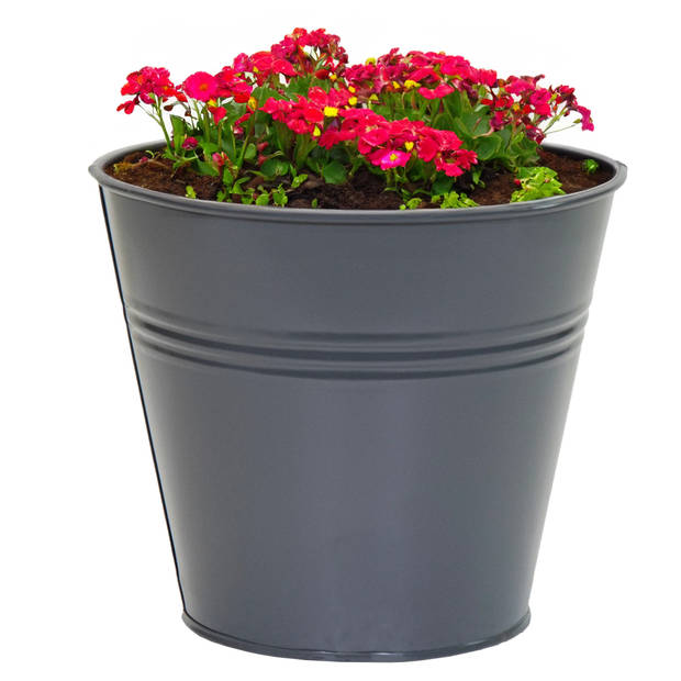 Mega Collections plantenpot/bloempot Bob - 2x - zink - antraciet - D13 X H12 cm - IJzeren emmer / teil