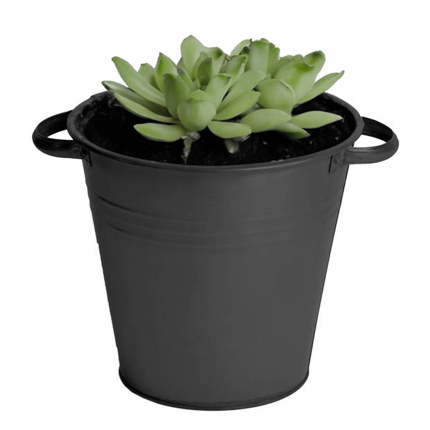 Mega Collections plantenpot/bloempot Farmer - zink - zwart - D26 X H24 cm - IJzeren emmer / teil