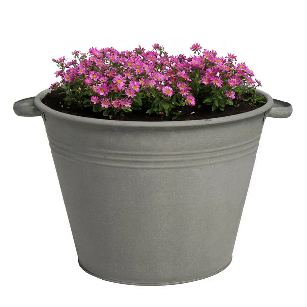 Mega Collections plantenpot/bloempot Farmer - zink - donkergrijs - D40 X H29 cm - IJzeren emmer / teil