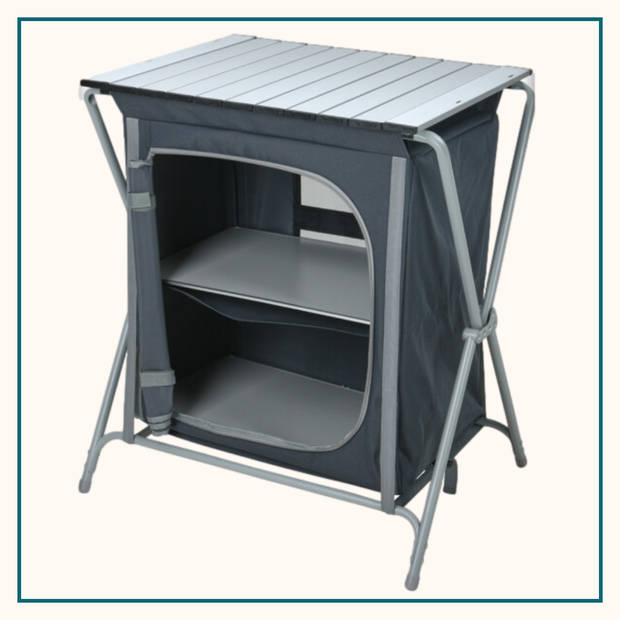 HIXA Campingkast - Campingkeuken - Opbouwbaar - 63x50x79cm - Grijs