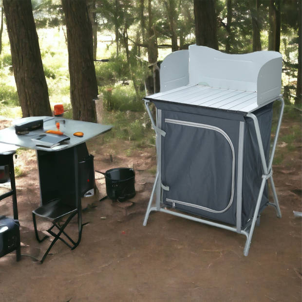 HIXA Campingkast - Campingkeuken - Opbouwbaar - 63x50x79cm - Grijs