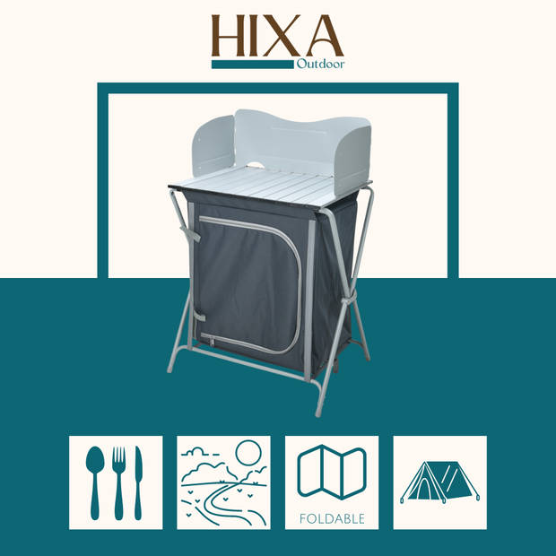 HIXA Campingkast - Campingkeuken - Opbouwbaar - 63x50x79cm - Grijs