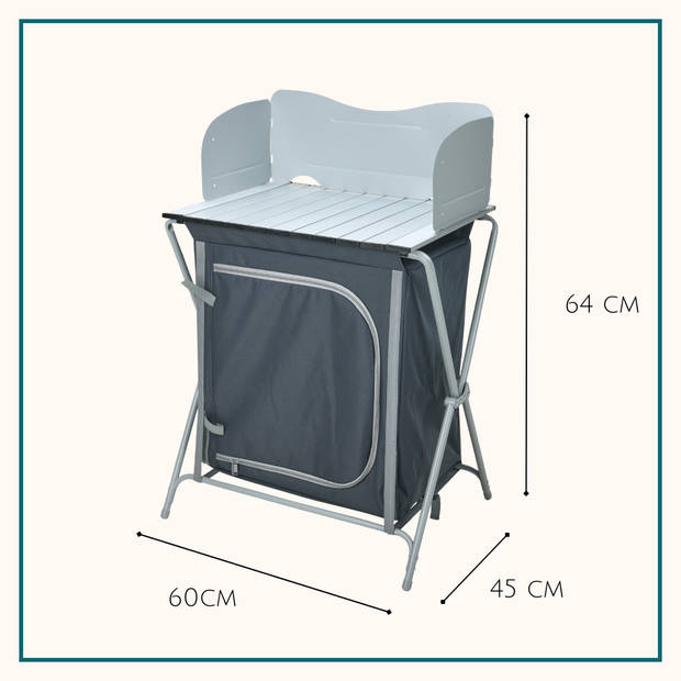 HIXA Campingkast - Campingkeuken - Opbouwbaar - 63x50x79cm - Grijs