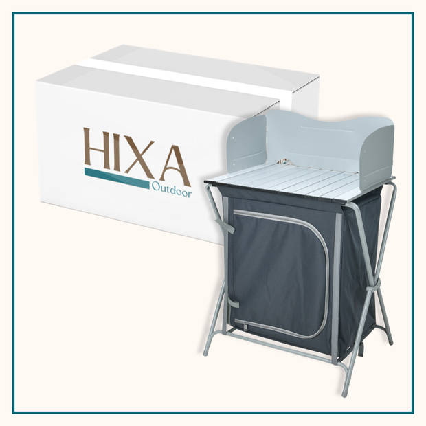 HIXA Campingkast - Campingkeuken - Opbouwbaar - 63x50x79cm - Grijs