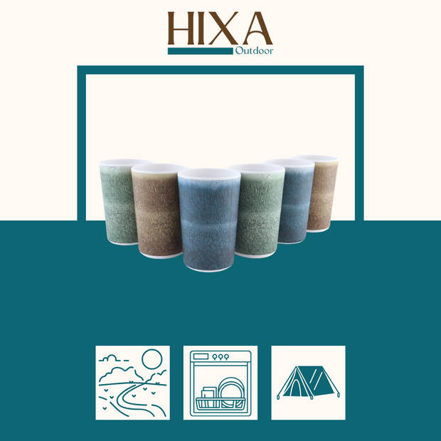 HIXA Melamine Bekers - Limonadebekers - 200ml - 6 Stuks - Campingservies - PINE