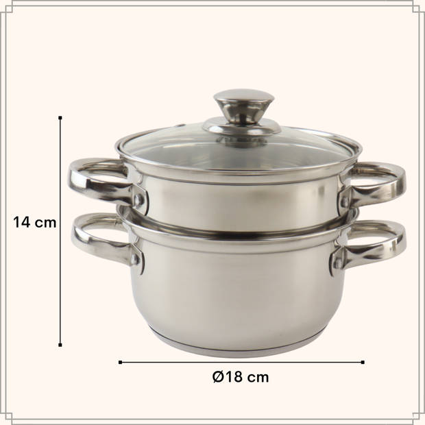 OTIX Stoompan - Couscous - Pan - Inductie - Groente - Stomer - 18cm - 3-delig - Aluminium