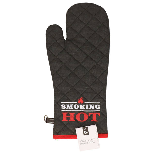 BBQ handschoenen - hittebestendig tot 250 graden - antraciet/rood- katoen - ovenwanten - Barbecuegereedschapset