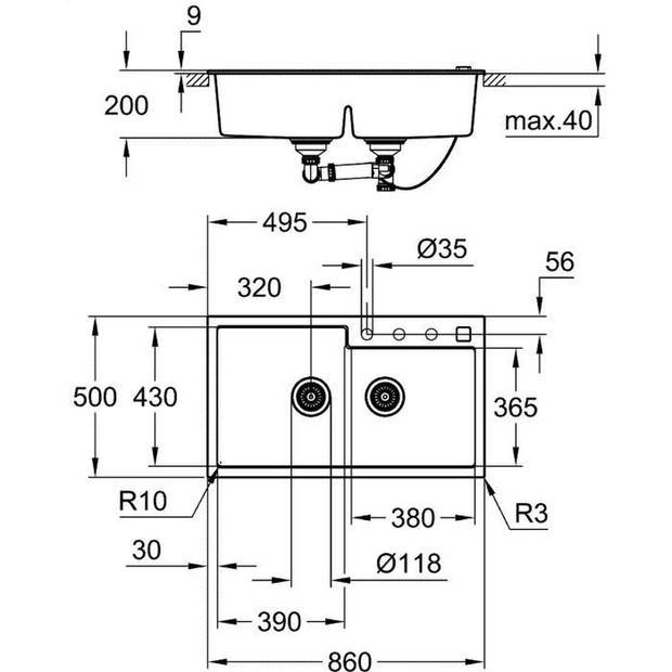 Composiet spoelbak - GROHE - K500