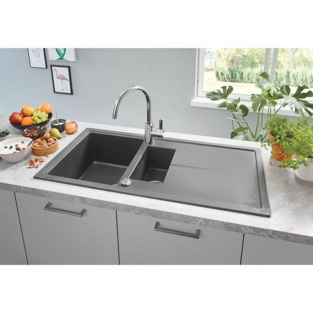 Grohe Composite Sink met K400 1000 x 500 mm Grijs graniet 31642at0 Drainer