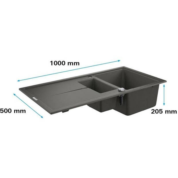 Grohe Composite Sink met K400 1000 x 500 mm Grijs graniet 31642at0 Drainer