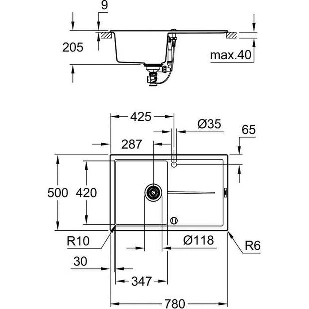 Composiet spoelbak met afdruiprek - GROHE - K400