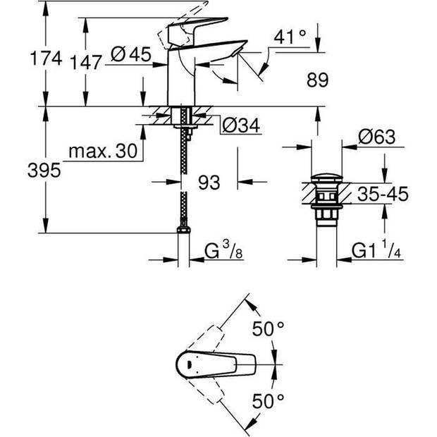 Grohe - Lavabo monocommande mixer - maat s