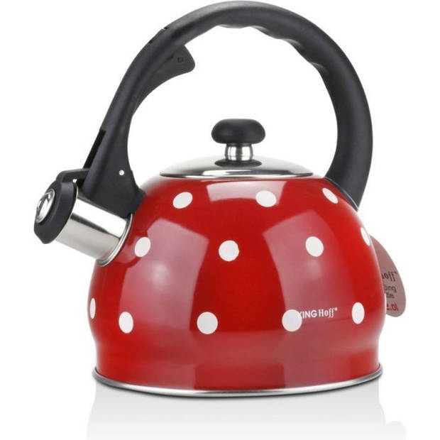 Kinghoff 1049 -Fluitketel - 2 liter - rood - stippel- de originele versie waterkoker!