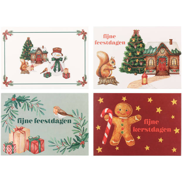 2x5 Kerstkaarten liggend met envelop, 2 assorti