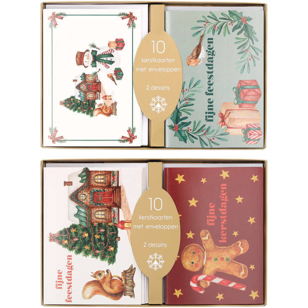 2x5 Kerstkaarten liggend met envelop, 2 assorti