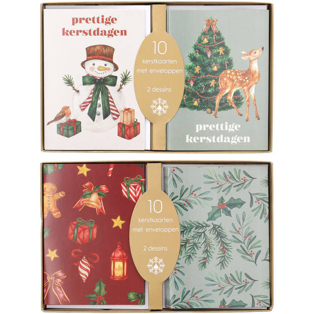 2x5 Kerstkaarten staand met envelop, 2 assorti