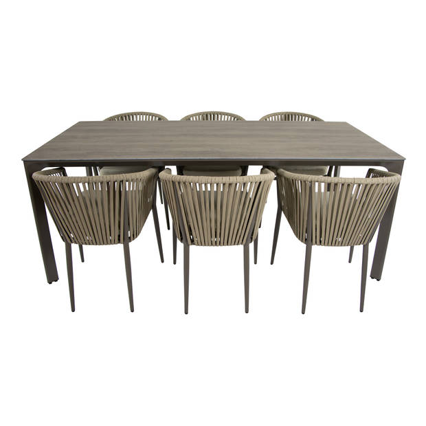 AXI Resi Tuinset met 6 stoelen in Taupe & hout-look PSPC Dining set voor tuin in Aluminium & textileen